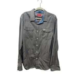 Kimes Ranch Mens XL Grey Long Sleeve Western Button Up Shirt Contrast Collar